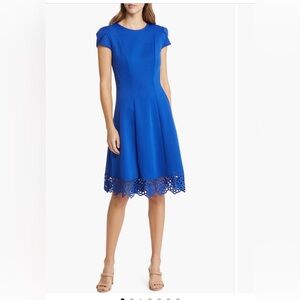 Donna Ricco size 12 Elegant Blue Dress with Lace Hem